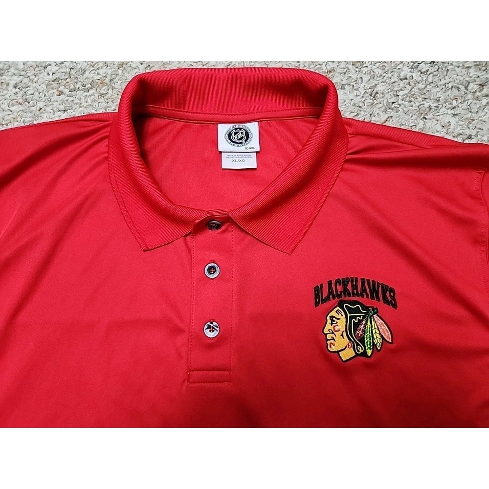Chicago Blackhawks Polo Shirt Mens XL Size Red Short Sleeve NHL Hockey